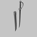 Medieval Curved Sword with Metal Hilt Dark Wrapped Handle and Black Scabbard with Metal Accents