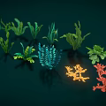 Colorful Aquatic Plants Featuring Various Green Blue Orange Red Seaweed And Coral Like Structures