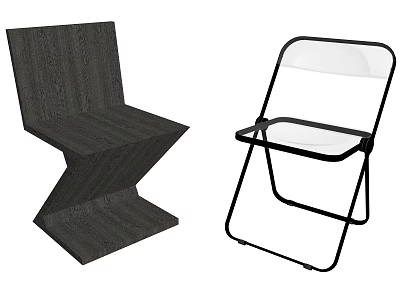 Stylish Single Chairs With Wooden Z Shaped Design And Metal Frame Transparent Seat 3d model