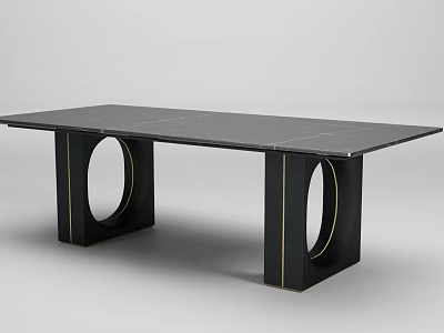 Modern Dining Table With Black Tabletop Gold Accents And Circular Cutout Legs 3d model