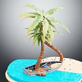Idyllic Wooden Boat Scene With Palm Tree Water And Sand Beach