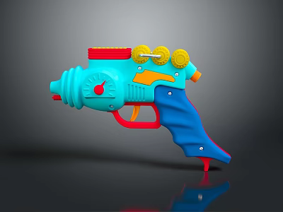 Colorful Plastic Water Gun Toy With Blue Red Yellow Design For Kids Play 3d model