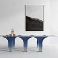 Modern Console Table With Glass And Blue Gradient Base Decorative Items And Abstract Wall Art 3d model