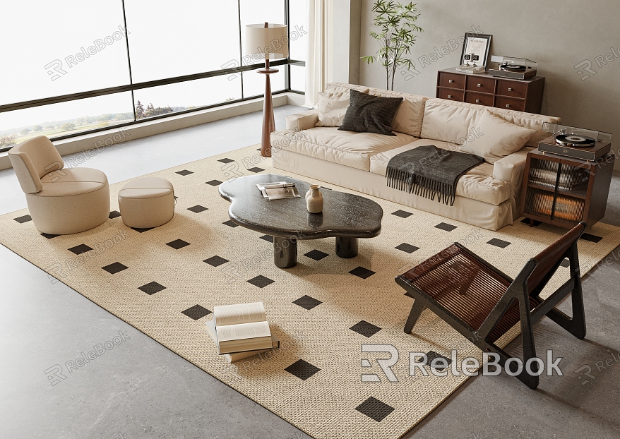 Quiet Chinese and ancient style sofa tea table combination multi-person sofa leisure chair floor lamp ornaments model