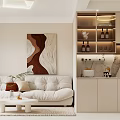 Modern Minimalist Living and Dining Room With Large TV Beige Walls And Decorative Painting