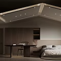 Modern Bedroom Interior Design With Wooden Furniture Bed Desk And Ceiling Lighting