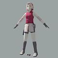 Anime Inspired Doll Featuring Pink Hair Red Vest Gray Shorts Black Gloves And Brown Boots