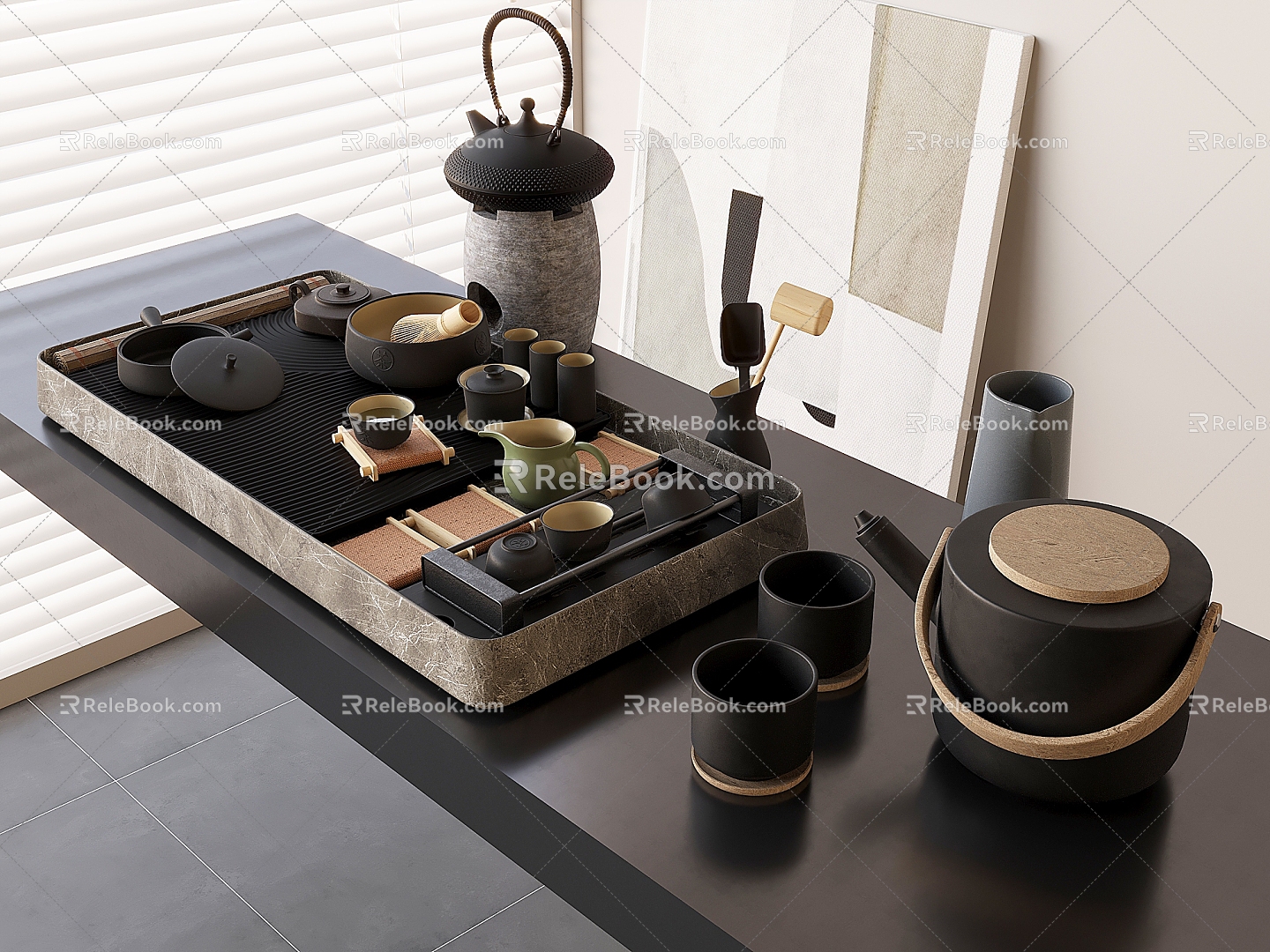 Tea Set Teapot Tea Cup Tray 3d model