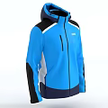 Blue Hooded Jacket With Color Block Design Black White Sleeves And Zipper Front