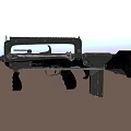 Black Tactical Rifle With Metal And Plastic Parts On Rough Concrete Surface