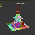 Scenic Traditional Multi Level Tower with Green Roof and Stairs on Lush Green Lawn