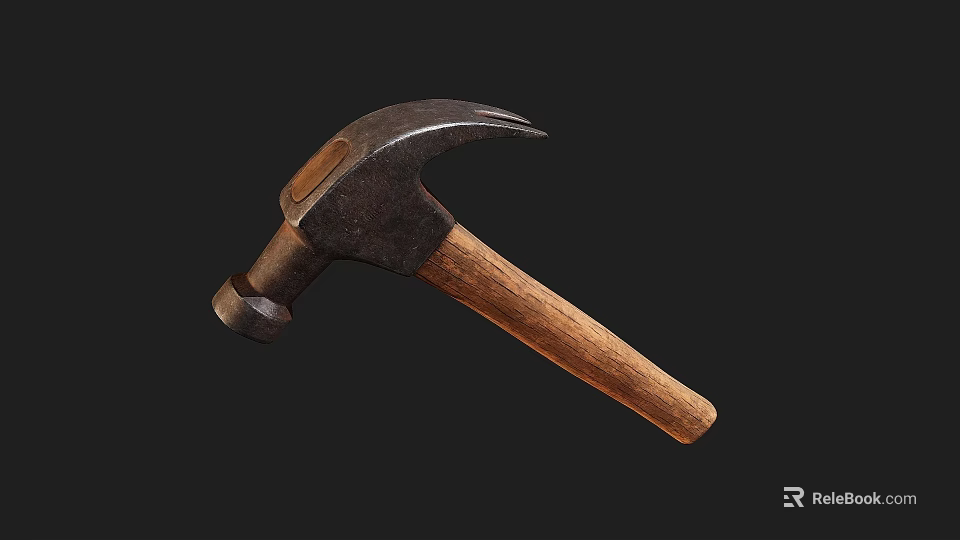 Classic Claw Hammer Weapon With Metal Head Curved Claw And Wooden Handle 3d model 