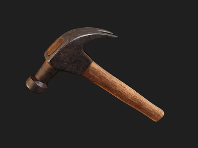 Classic Claw Hammer Weapon With Metal Head Curved Claw And Wooden Handle 3d model