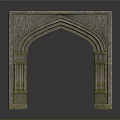 Classical Architectural Arched Doorway With Intricate Carved Stone And Brick Details