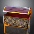 Open Treasure Chest With Purple Lid Golden Decorations And Red Velvet Interior