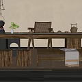 Tea Table and Chair Combination Solid Wood Tea Table Round Stool Bench Single Chair Tea Set Combination 3d model