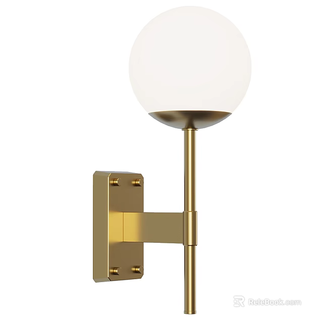 Modern Brass Wall Lamp With White Globe Shade Wall Mounted Home Decor 3d model 