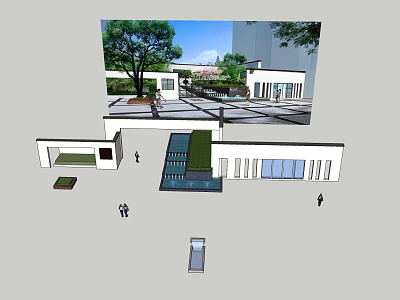 Modern Entrance Gate Design With Landscaped Courtyard And Green Plants 3d model
