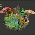 Circular Miniature Landscape Architecture With Small Bridge Blue Stream Colorful Trees And Stone Edges