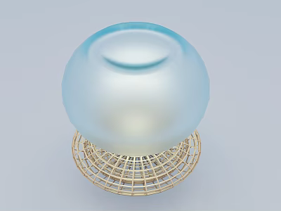 Light Blue Sofa Stool With Golden Grid Base Modern Design For Home Decor 3d model