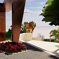 Lush Layered Park Landscape With Stone Steps Green Plants Trees And Water Feature