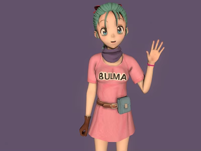 Cartoon Character With Green Hair Pink BUIMA Dress Purple Scarf And Waving Hand 3d model