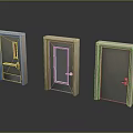 Three Different Designed Swing Doors With Glass Panels And Metal Frames