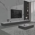 Modern TV Stand Design With Marble Backdrop And Open Shelves In Living Room