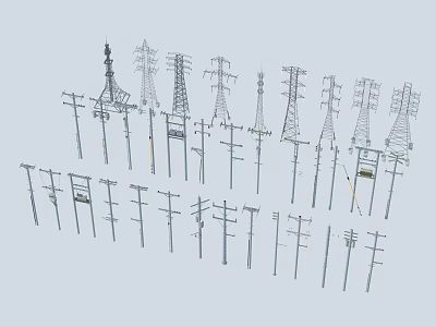 Various Types of Road Infrastructure Including Utility Poles and Power Towers 3d model