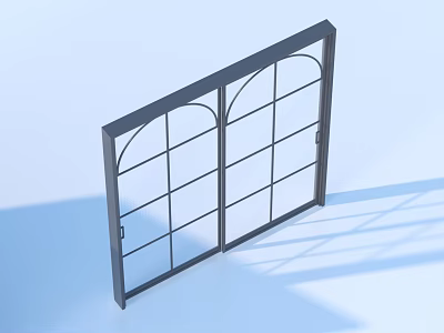 Double Casement Window With Arched Top Black Frame And Glass Panes Design 3d model
