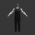 Futuristic Robot Character Standing With Metallic Arms Black Vest And Blue Glowing Accents