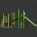 Outdoor Playground Equipment With Climbing Wall Slide Ladders And Green Wooden Structure