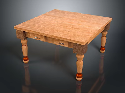 Wooden Square Dining Table With Light Wood Tabletop Drawers And Red Accent Legs 3d model