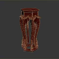 Red Hexagonal Furniture Stand With Intricate Carved Legs And Decorative Top