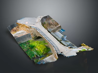 Detailed Terrain Model Featuring Stone Bridge Path And Green Vegetation Structure 3d model