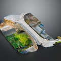 Detailed Terrain Model Featuring Stone Bridge Path And Green Vegetation Structure