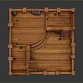 Medieval Style Indoor Scene With Wooden Floor Stained Glass Windows And Staircases