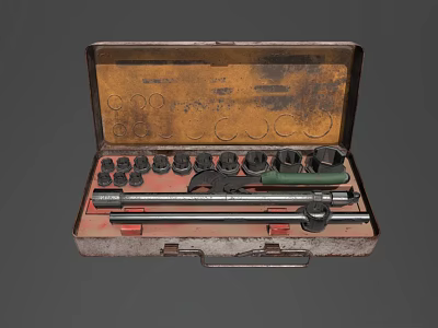 Complete Hardware Tools Set with Sockets Wrench and Extension Bar in Toolbox 3d model