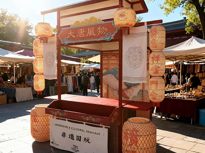 Commercial Outdoor Datang Style Setup with Lanterns at Traditional Cultural Heritage Market Festival 3d model