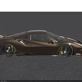 Brown High Performance Sports Car Featuring White Stripes And Streamlined Design Near Modern Building