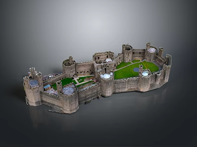 Detailed Medieval Castle 3D Model With Towers Walls And Green Courtyard 3d model