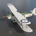 Vintage Biplane Fighter Model with Green Body Red Propeller and Wing Roundels