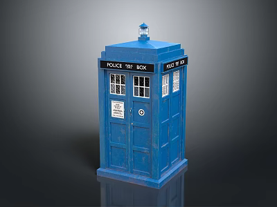 Blue Police Box With Top Light Police Telephone Sign And Windows 3d model