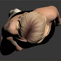 Blonde Woman With Tattoo In Black Strapless Short Dress And Sneakers On Gray Background