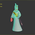 Cartoon Style Samurai Character In White Robe Holding Sword With Black Topknot And Serious Expression