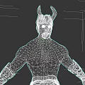 Purple Skinned Horned Character With Muscular Build And Golden Arm Guards