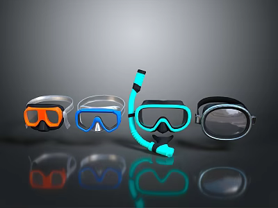 Various Colorful Snorkel Masks With Blue Snorkel Tube For Diving Gear 3d model