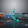 Various Colorful Snorkel Masks With Blue Snorkel Tube For Diving Gear