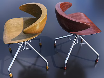 Comfortable Wooden Leisure Chairs With Curved Design Two Tone Colors And Metal Legs 3d model