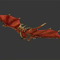 3D Rendered Red Dragon With Spread Wings And Sharp Spikes On Dark Background